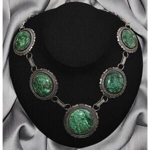 Navajo Begay Azurite Sterling Silver Link Necklace 109.3G / 23in